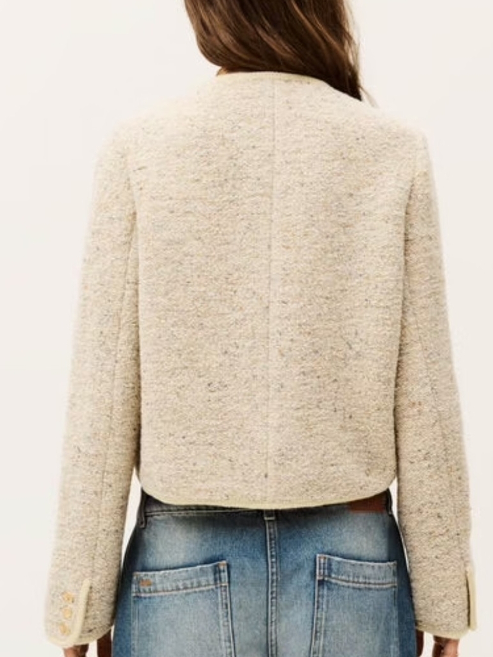 ba&sh Cream Tweed Button Front Cardigan with Gold Buttons - Picture 5 of 15